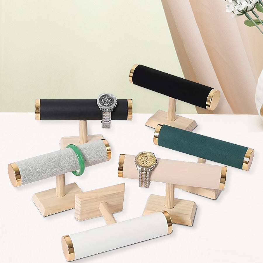 New Solid Wood Flat Tube Jewelry Stand for Hanging Necklaces and Bracelets, Titanium Steel Bracelet Display Jewelry Storage Rack