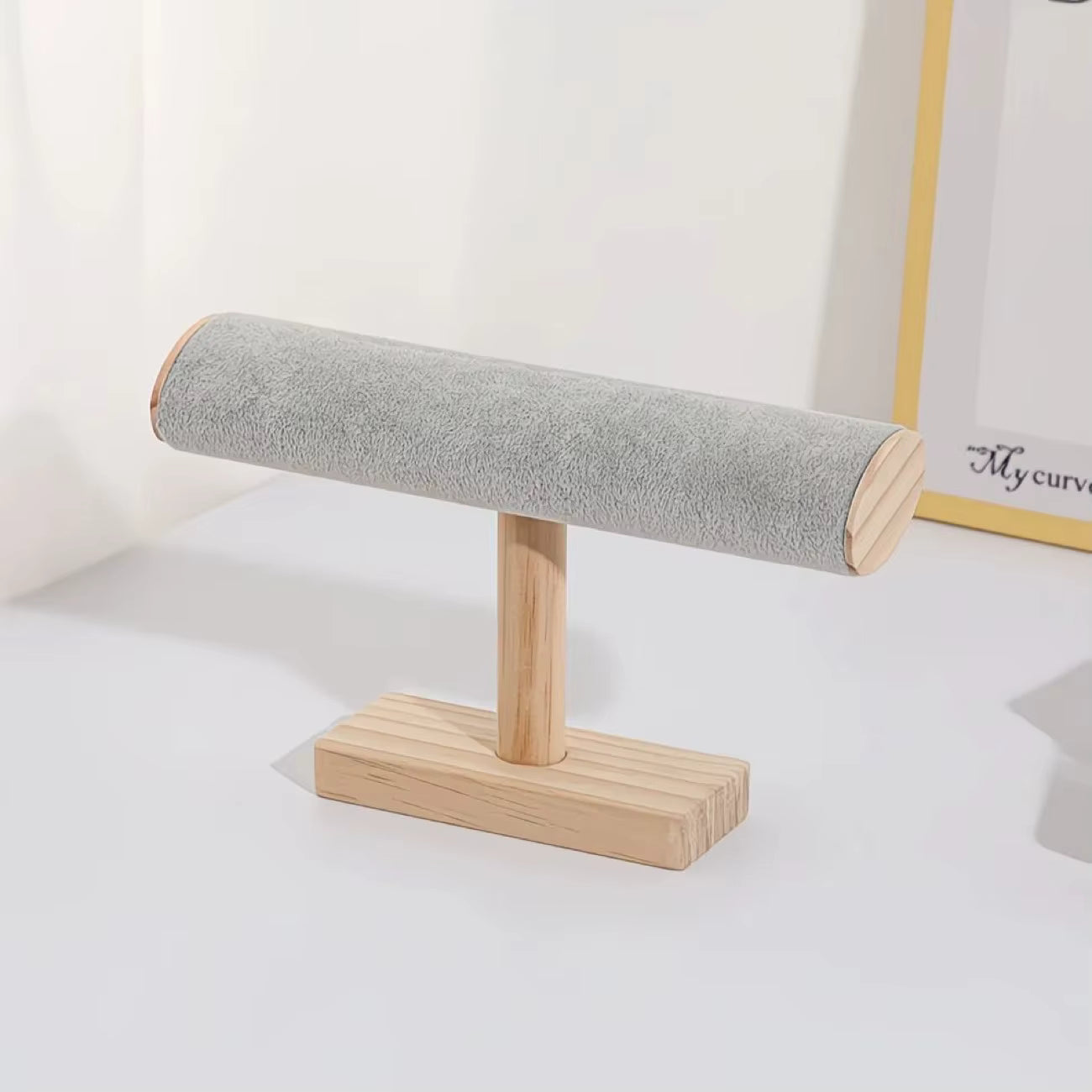 New Solid Wood Flat Tube Jewelry Stand for Hanging Necklaces and Bracelets, Titanium Steel Bracelet Display Jewelry Storage Rack