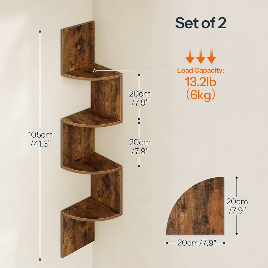 Wooden Retro Wall-Mounted Floating Corner Shelf Simple Bookshelf Four-Layer Multi-Functional Density Board Storage Shelf