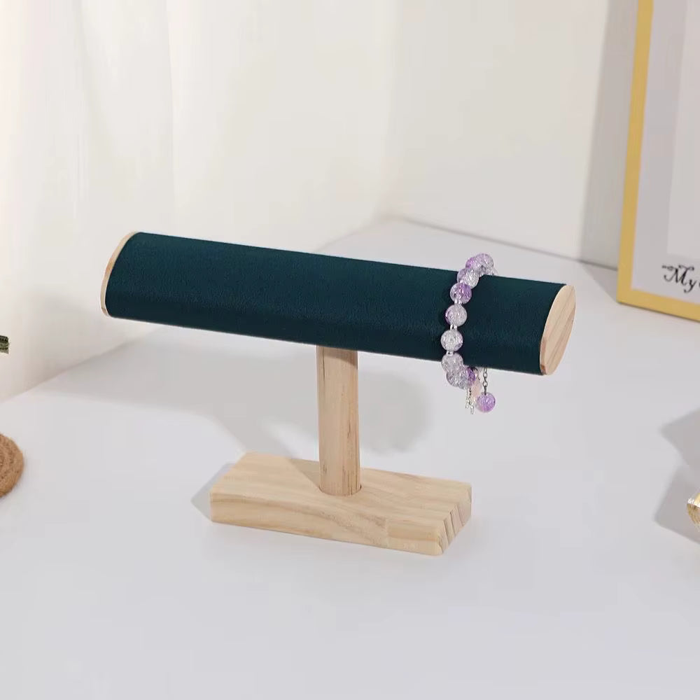 New Solid Wood Flat Tube Jewelry Stand for Hanging Necklaces and Bracelets, Titanium Steel Bracelet Display Jewelry Storage Rack