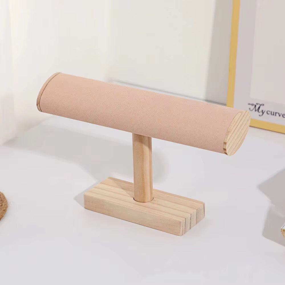 New Solid Wood Flat Tube Jewelry Stand for Hanging Necklaces and Bracelets, Titanium Steel Bracelet Display Jewelry Storage Rack