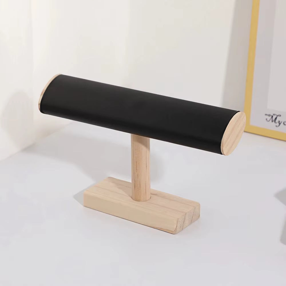 New Solid Wood Flat Tube Jewelry Stand for Hanging Necklaces and Bracelets, Titanium Steel Bracelet Display Jewelry Storage Rack