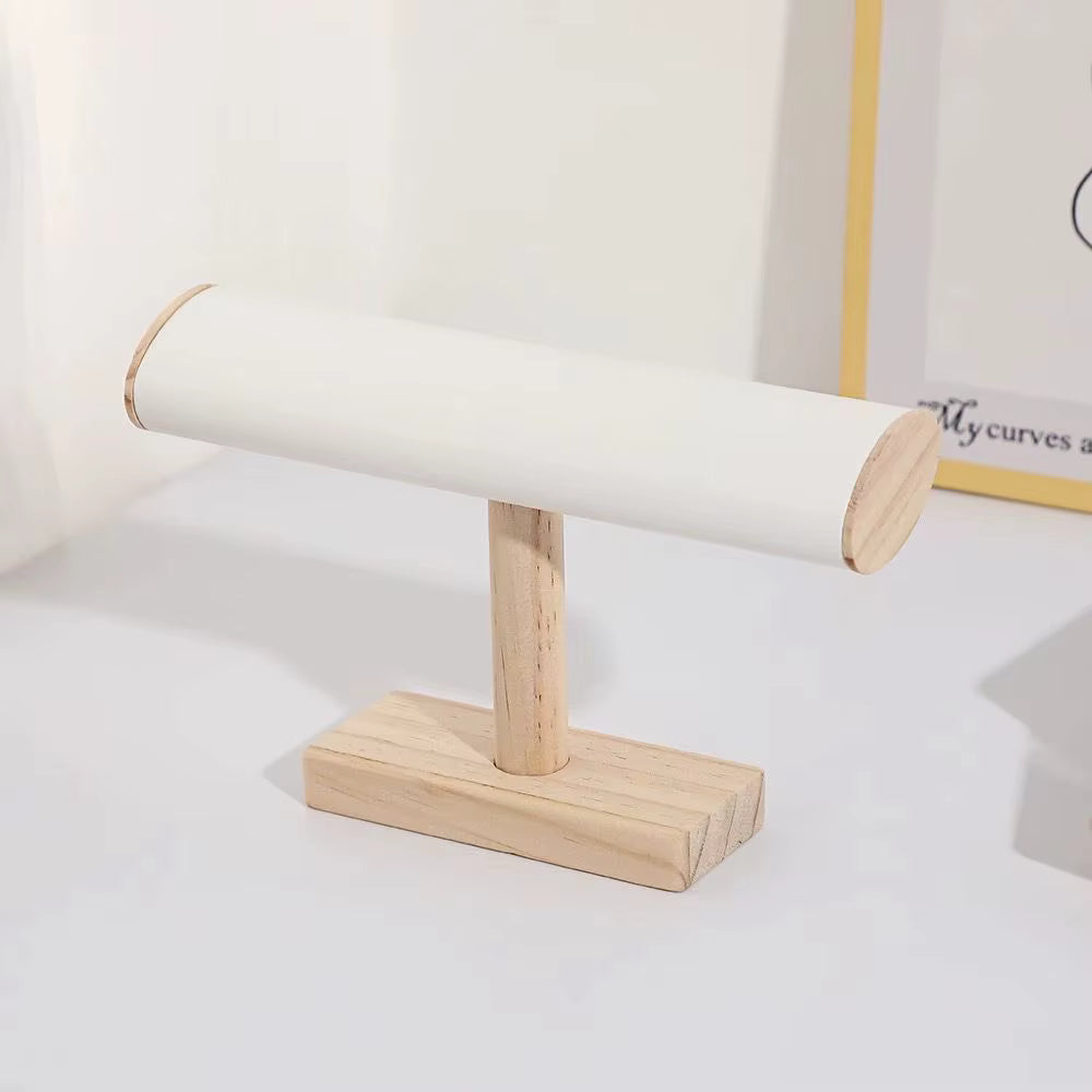 New Solid Wood Flat Tube Jewelry Stand for Hanging Necklaces and Bracelets, Titanium Steel Bracelet Display Jewelry Storage Rack
