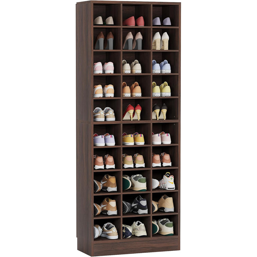 Wooden Shoes Cabinet with 30 Independent Compartments Large Storage Entrance Organizer for Living Room