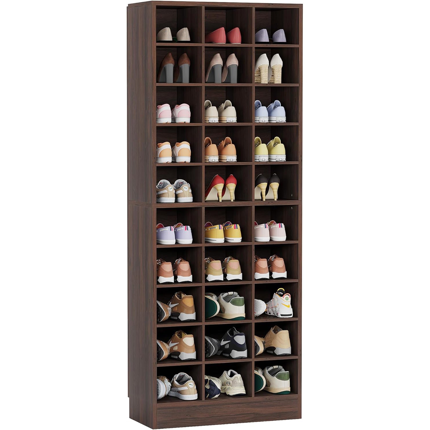 Wooden Shoes Cabinet with 30 Independent Compartments Large Storage Entrance Organizer for Living Room