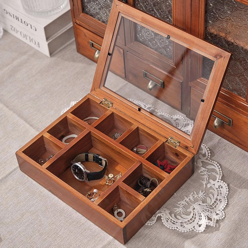Flip Lid Jewelry Box Storage Box Wooden Box Solid Wood Grid Desktop Display Box Vintage Walnut Ornament Artware