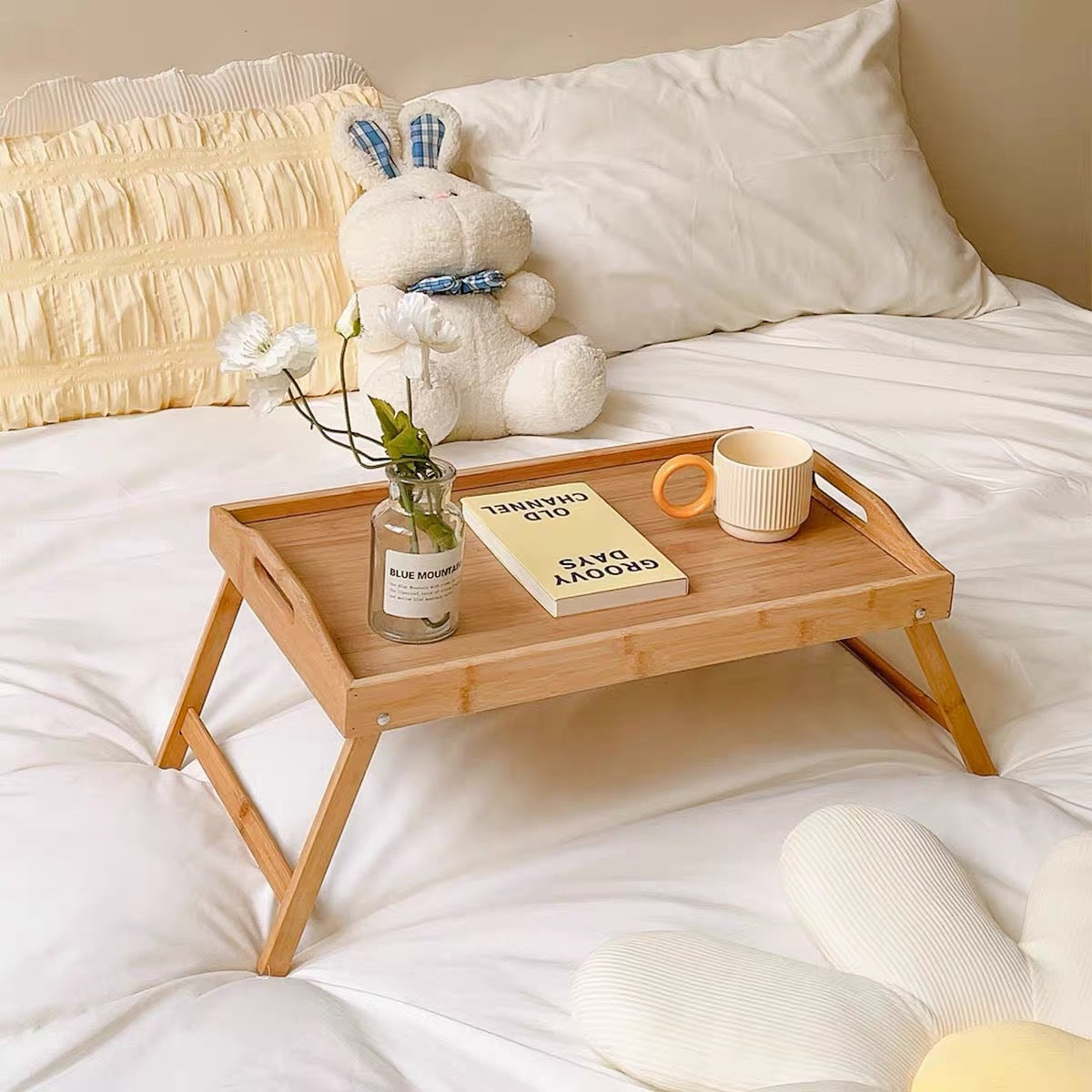 Wooden Folding Multi-Functional Bamboo Tray Lazy Household Folding Bedroom Wooden Tray Simple Fruit Tray