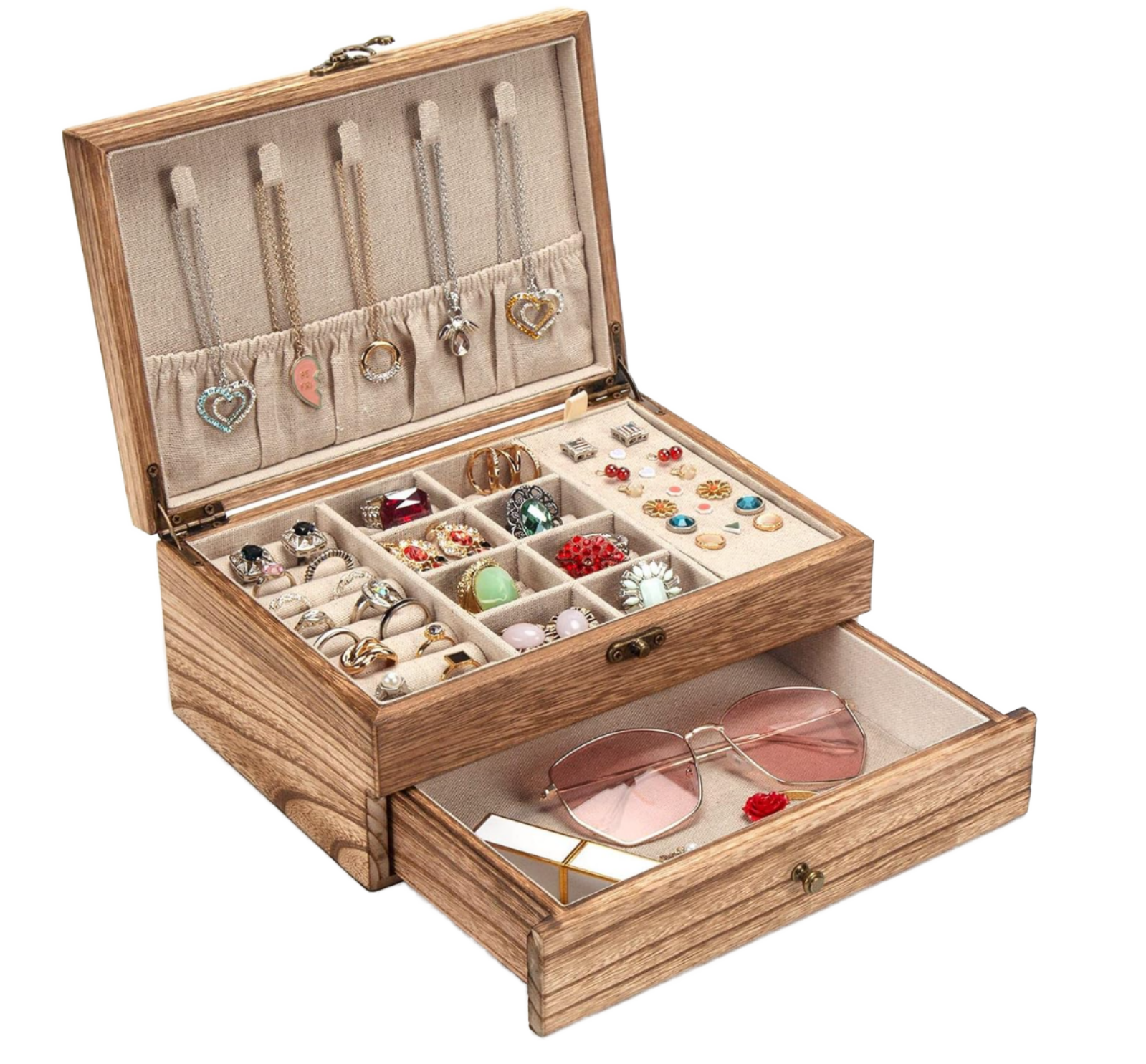 Vintage Solid Wood Jewelry Box Large Capacity Storage Box Display Box Chinese Style Jewelry Box Multi-Compartment