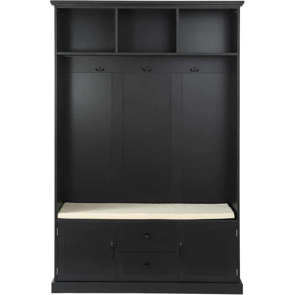 Modern Design Wooden Hall Tree With Shoe Rack Bench and Coat Hooks Panel Wood Dining Room Furniture for Home or Hotel Use