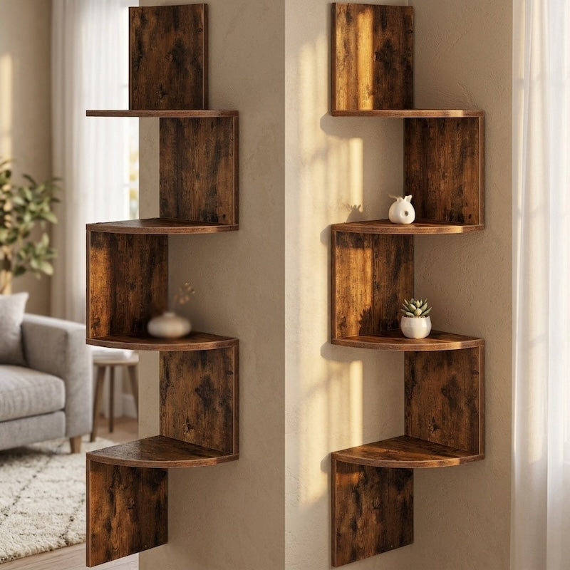Wooden Retro Wall-Mounted Floating Corner Shelf Simple Bookshelf Four-Layer Multi-Functional Density Board Storage Shelf