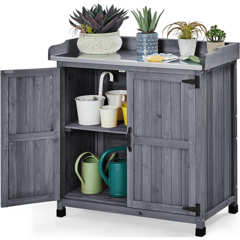 Modern Style Large Outdoor Garden Potting Table Bench Wooden Planting Work Station With Storage Cabinet Shelf Wood Kit Home Use