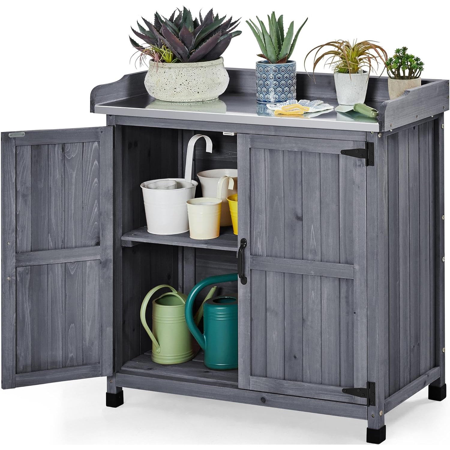Modern Style Large Outdoor Garden Potting Table Bench Wooden Planting Work Station With Storage Cabinet Shelf Wood Kit Home Use