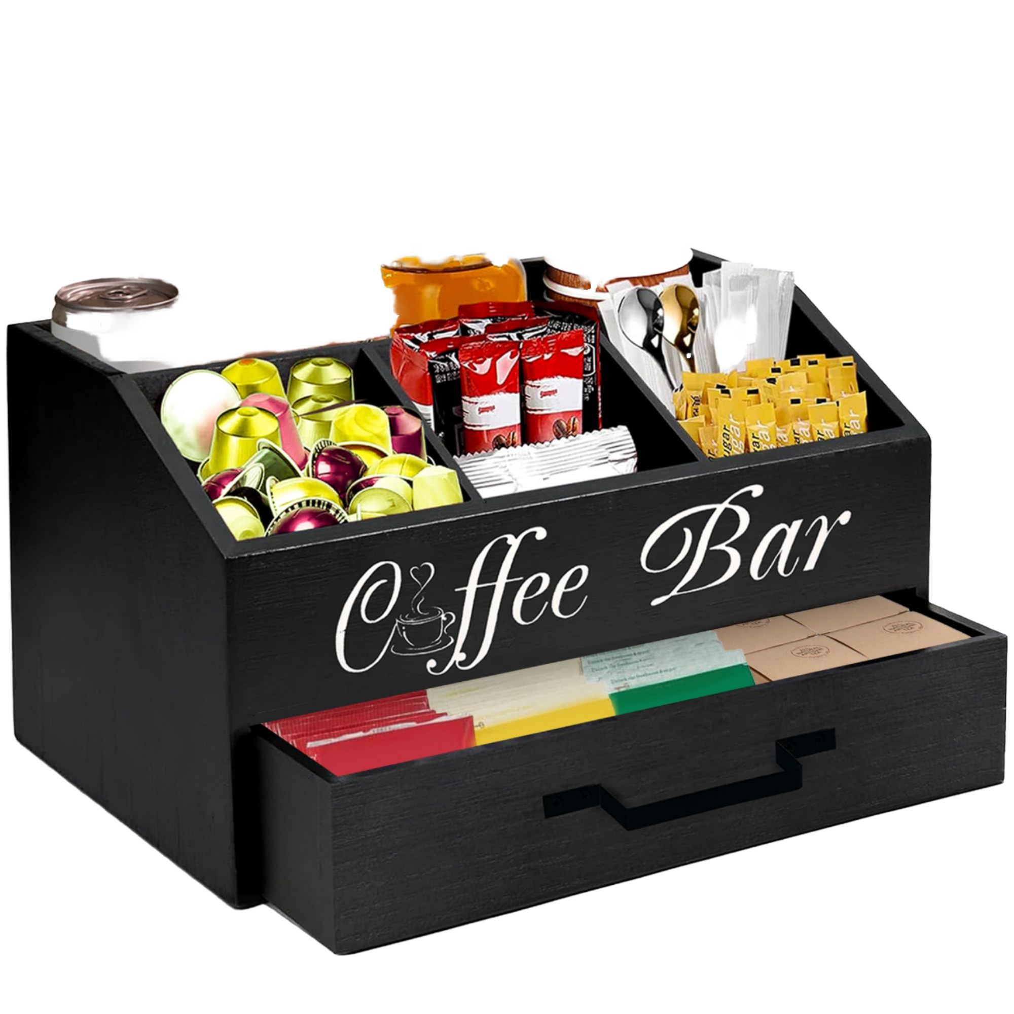 Coffee Bar Counter Storage Box Solid Wood Coffee Pod Beverage Organizer Box Desktop Compartment Storage Box