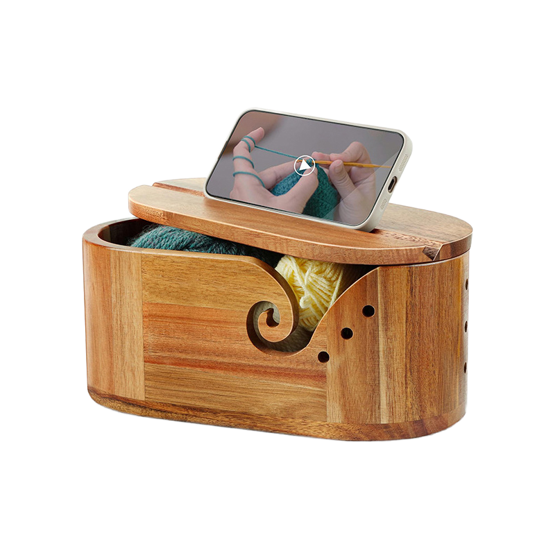 Wooden Oval Knitting Storage Box with Lid for Yarn, Wooden Bowl for Yarn, Yarn Storage Bowl for Holding Phones