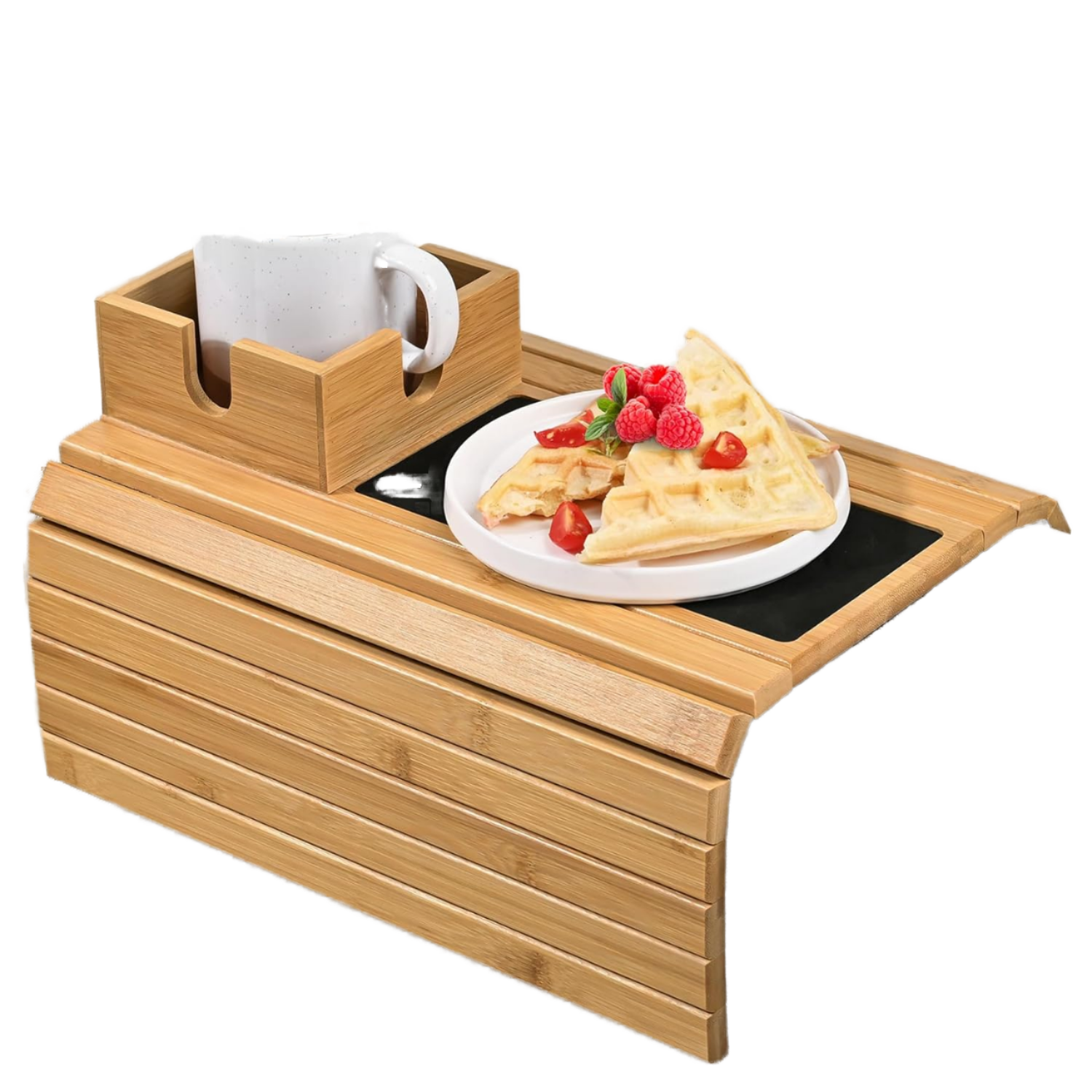 Multifunctional Solid Wood Sofa Tray Lazy Tray with Grooves Side Sofa Armrest Tray for Holding Phone, Cup, and Remote Control