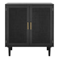 Large Capacity Black Wood Rattan Decorative Kitchen Storage Cabinet Display Stand for Dining Hall Corridor Wine Storage Home Use
