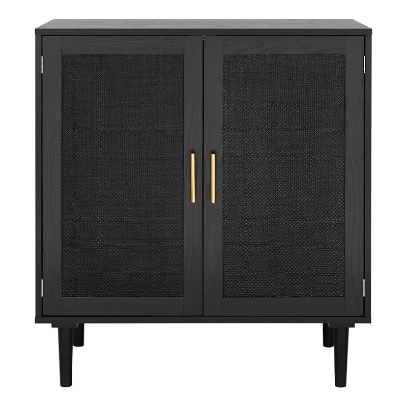 Large Capacity Black Wood Rattan Decorative Kitchen Storage Cabinet Display Stand for Dining Hall Corridor Wine Storage Home Use