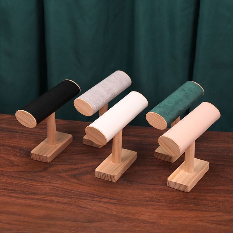 New Solid Wood Flat Tube Jewelry Stand for Hanging Necklaces and Bracelets, Titanium Steel Bracelet Display Jewelry Storage Rack