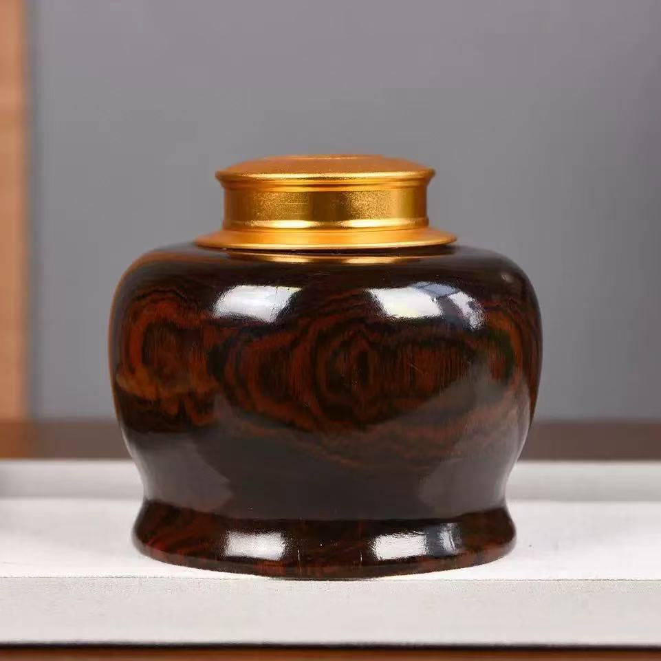 Tiger Skin Sandalwood Acacia Solid Wood Sealed Copper Lid Tea Canister Home Office Living Room Decorative Creative Craft