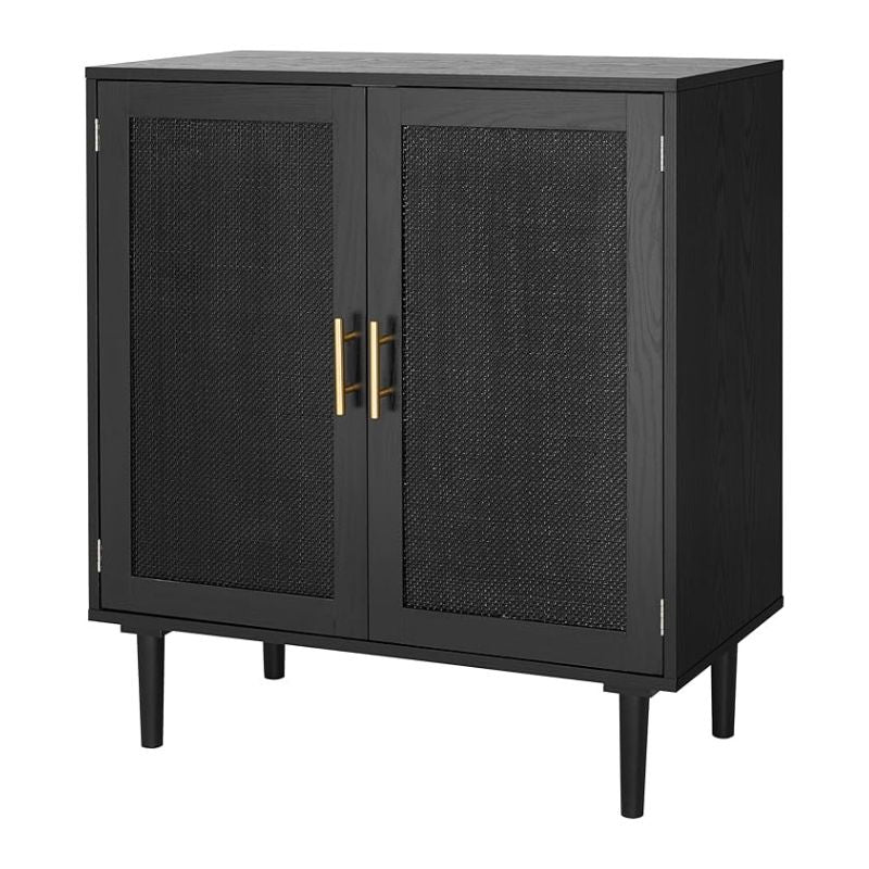 Large Capacity Black Wood Rattan Decorative Kitchen Storage Cabinet Display Stand for Dining Hall Corridor Wine Storage Home Use