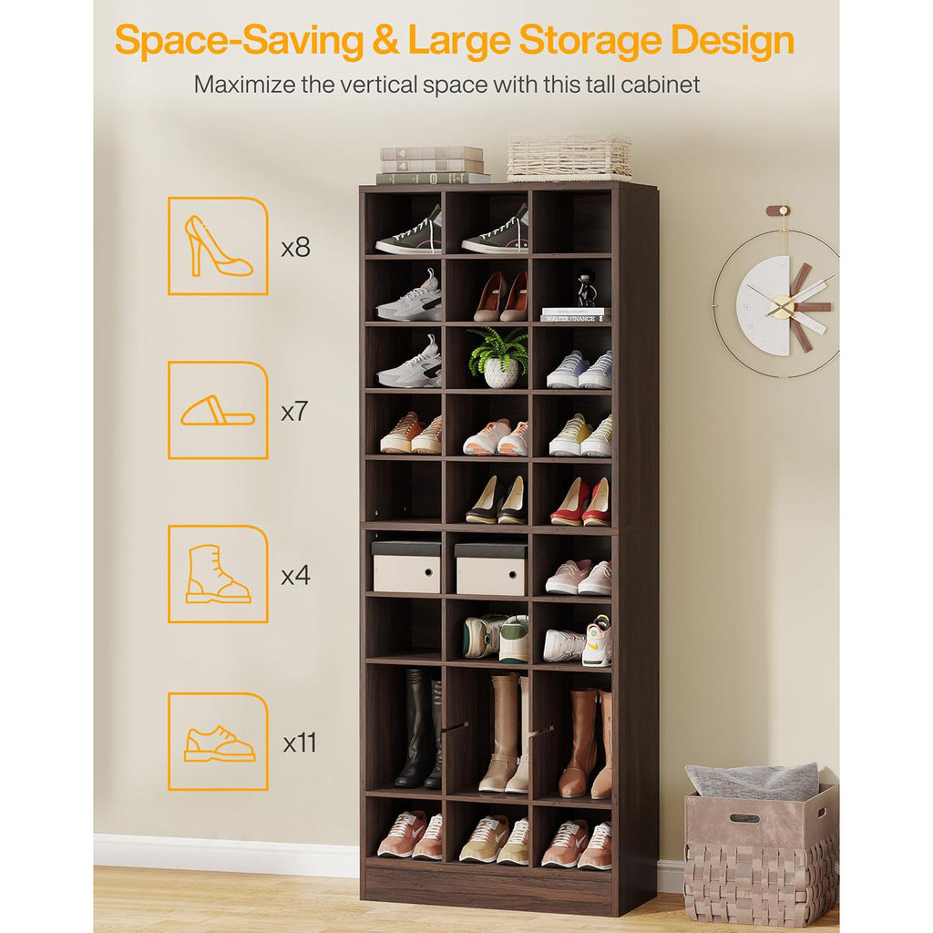 Wooden Shoes Cabinet with 30 Independent Compartments Large Storage Entrance Organizer for Living Room