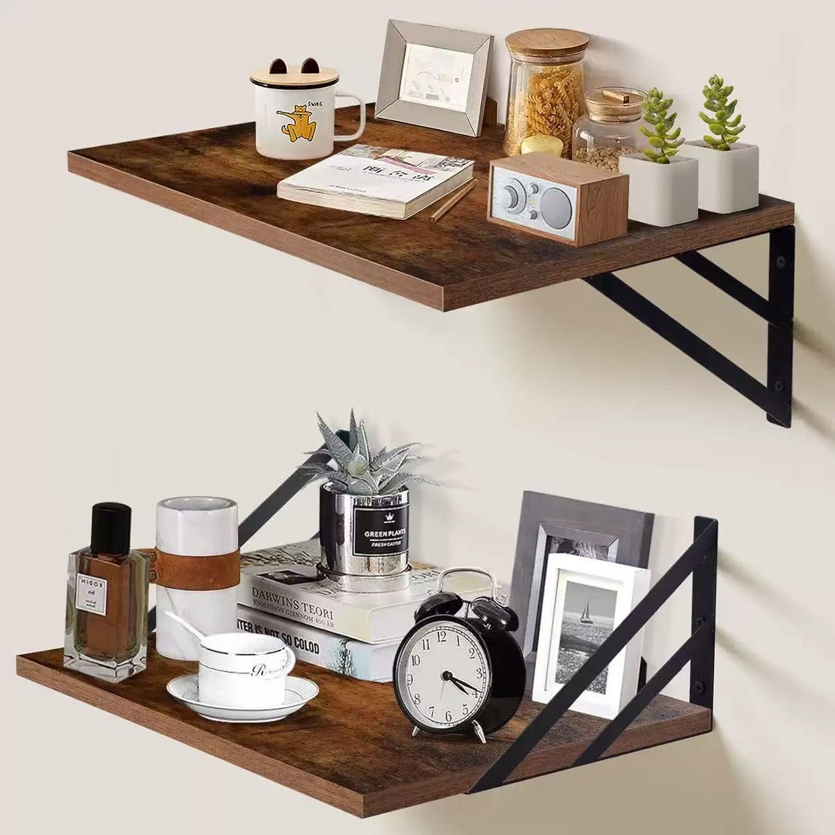 American Style Wooden Wall Shelf Solid Wood Single-Line Partition Living Room Bedroom Two-Piece Set Wall-Mounted Storage Shelf