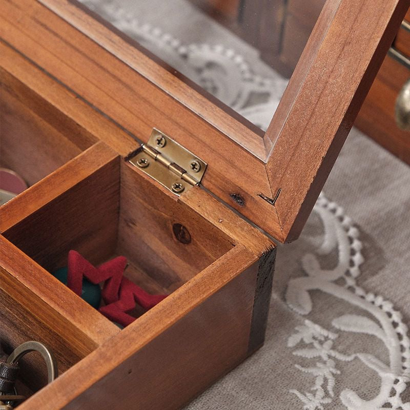Flip Lid Jewelry Box Storage Box Wooden Box Solid Wood Grid Desktop Display Box Vintage Walnut Ornament Artware