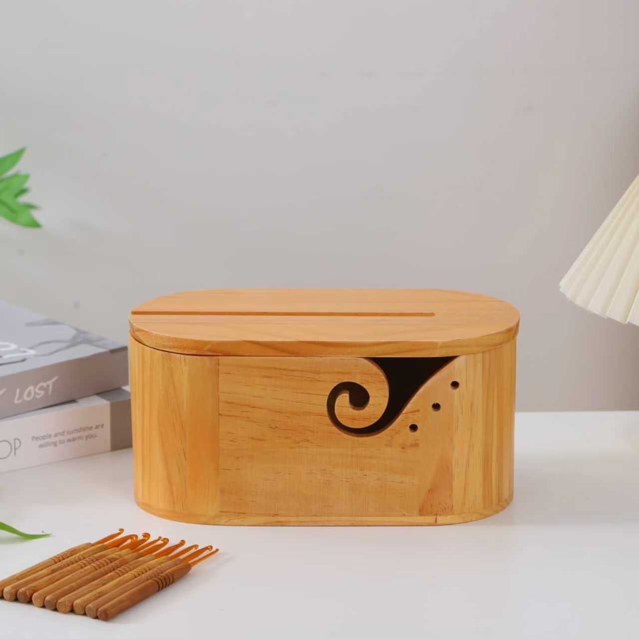Wooden Oval Knitting Storage Box with Lid for Yarn, Wooden Bowl for Yarn, Yarn Storage Bowl for Holding Phones