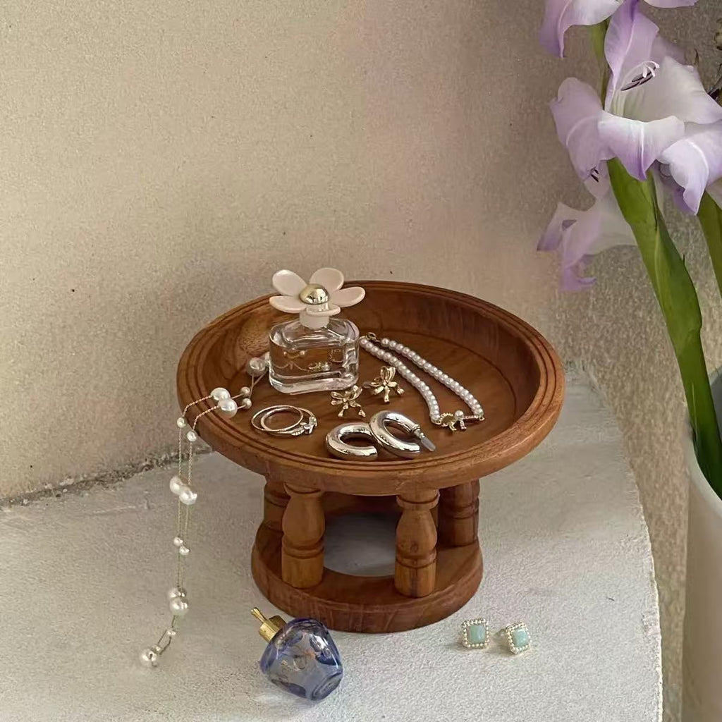 Solid Wood Storage Shelf Mini Coffee Table Storage Tray Balcony Flower Pot Creative Retro Mini Ornament