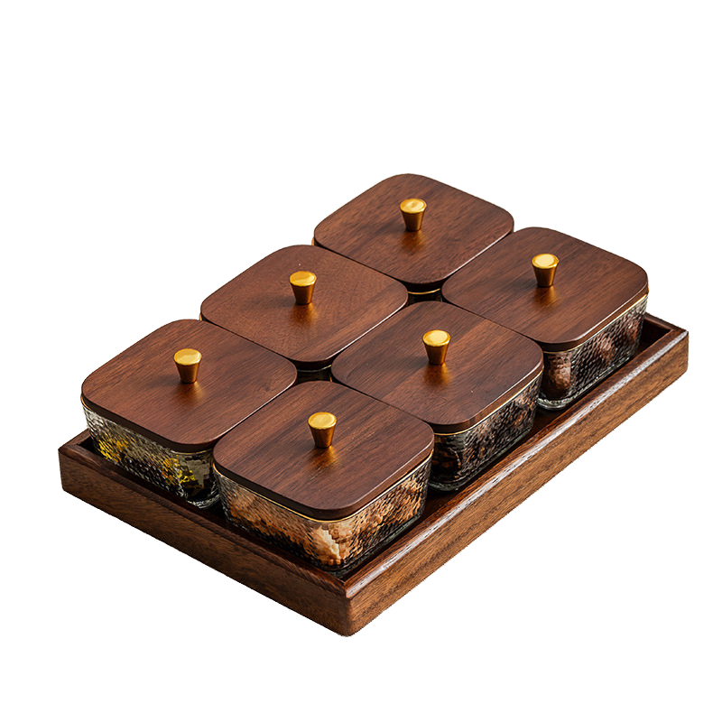 Walnut Eco-Friendly Wedding Creative Home Partition Dry Fruit Tray Plant Pattern Dessert Sugar Glass Bowl Fruit Plate Snack