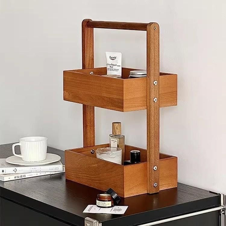 Double Layer Solid Wood Storage Rack Multi-layer Storage Rack for Vegetables Kitchen Bathroom Living Room Storage Organization