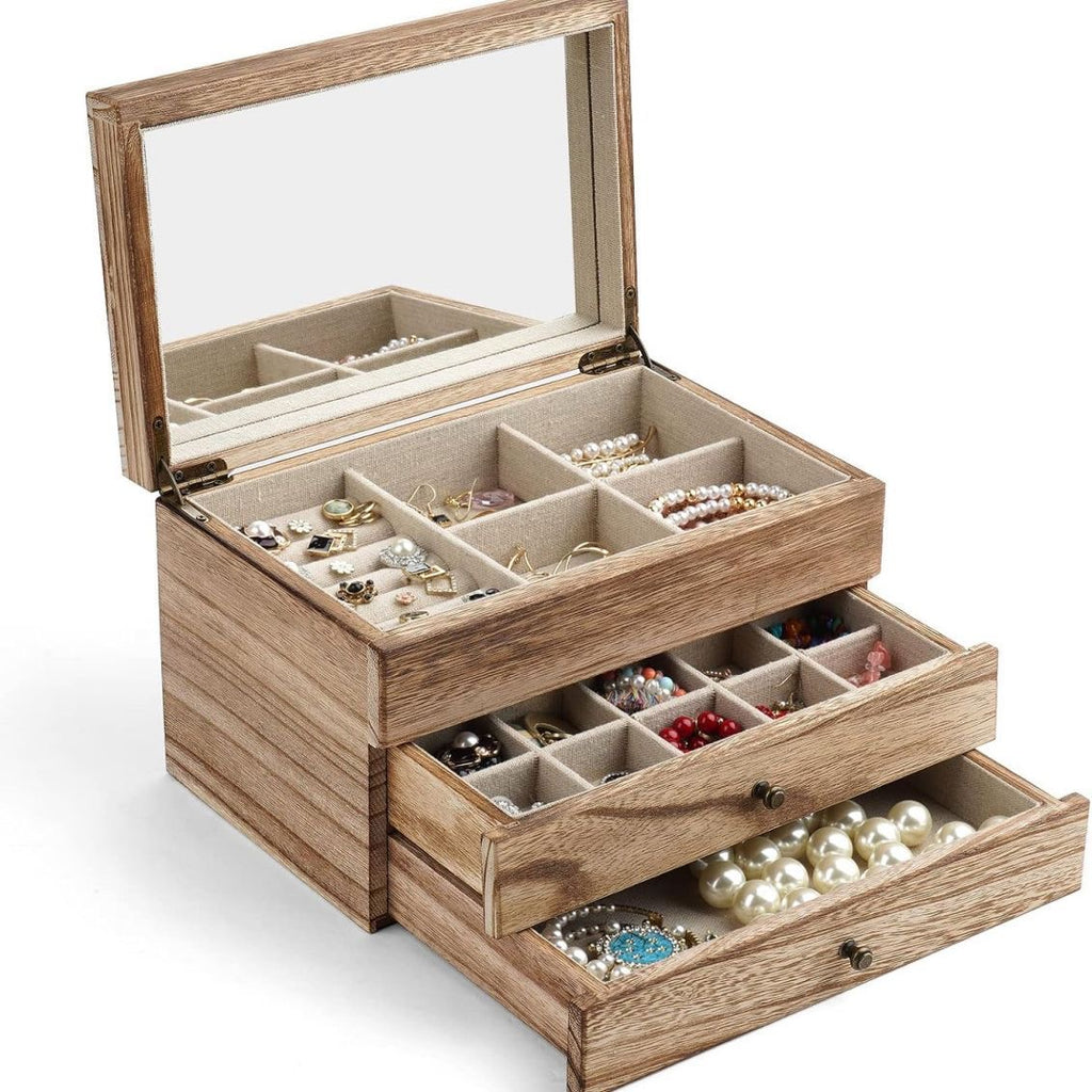 Vintage Solid Wood Jewelry Box Large Capacity Storage Box Display Box Chinese Style Jewelry Box Multi-Compartment