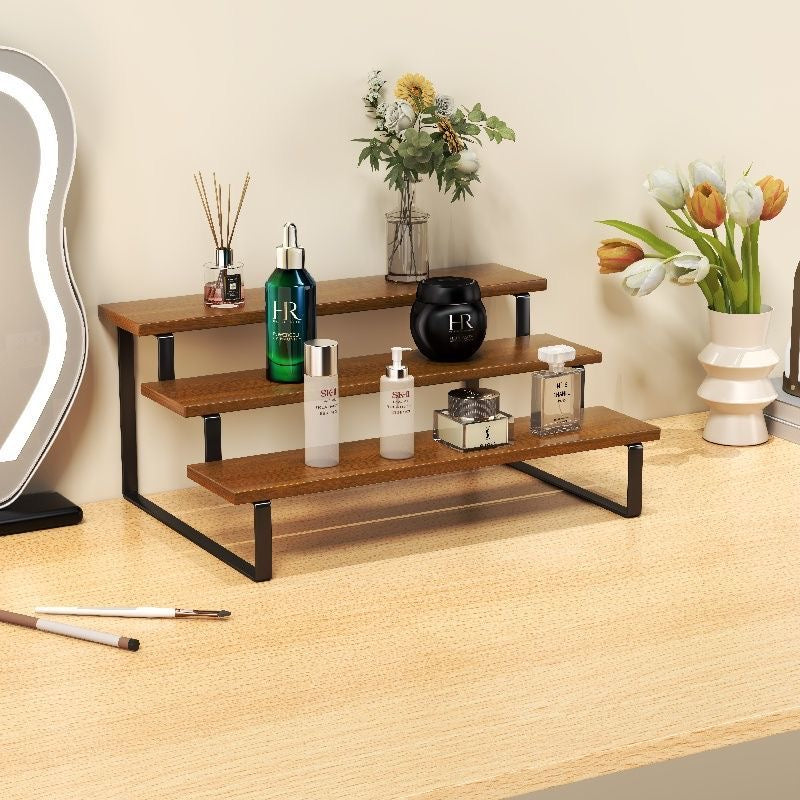 Shelf Figurine Perfume Dark Walnut Wood Storage Rack Solid Wood Coffee Cup Desktop Display Ladder Organizer Display Stand