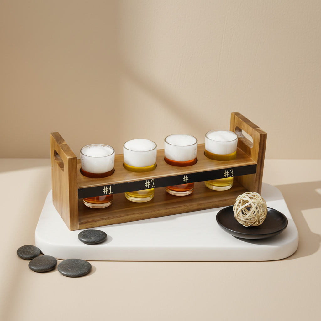Vintage Desktop Wooden Wine Glass Holder Beer Tasting Tray with Wipeable Blackboard Eco-friendly Portable Wine Tray