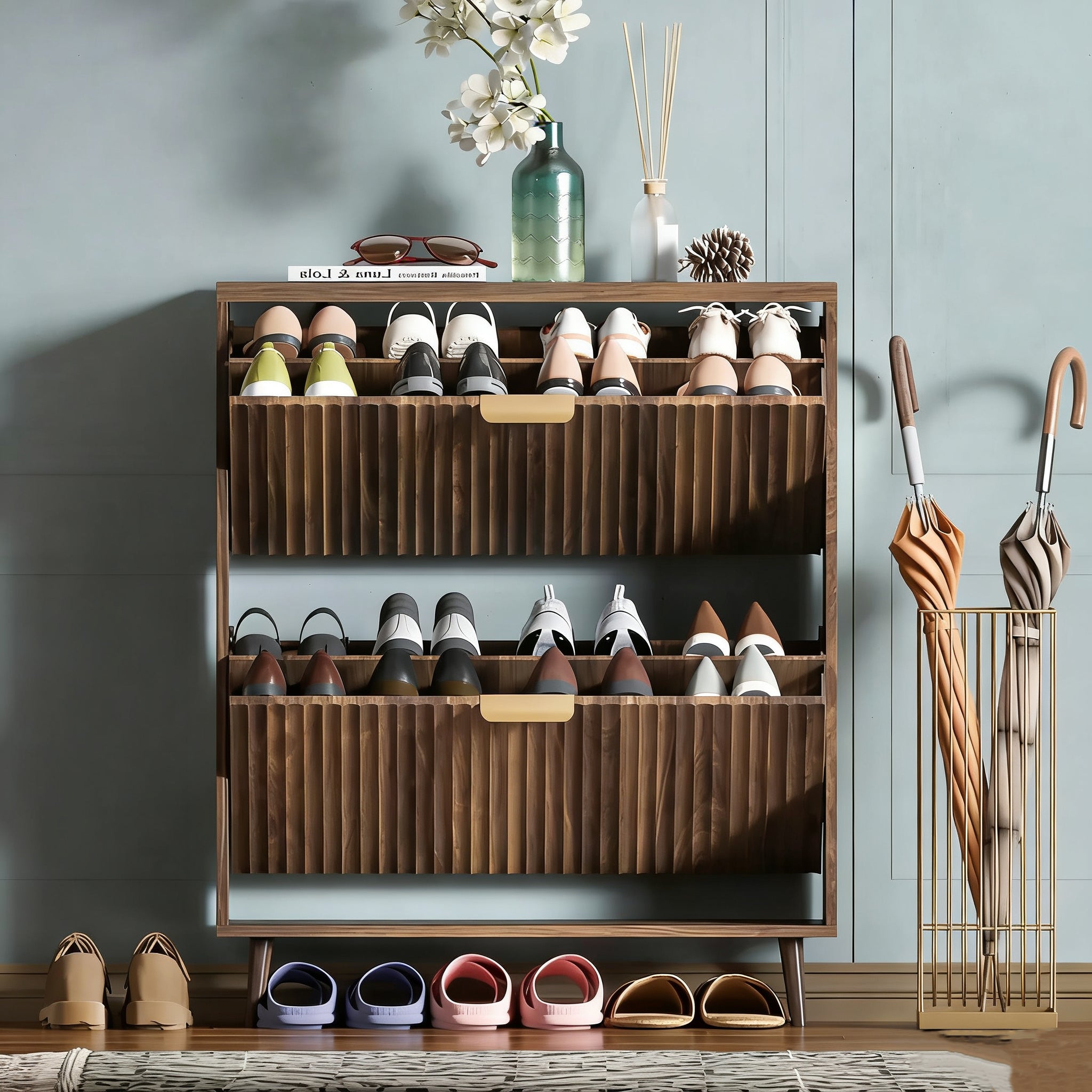 Panel Shoe Cabinet Luxury Shoe Cabinet Simple Solid Wood Storage Cabinet Display Stand