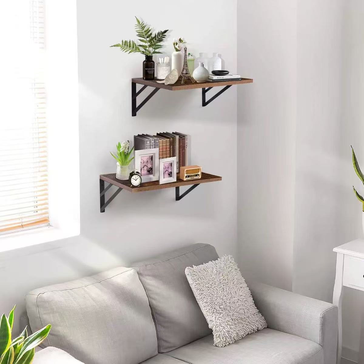American Style Wooden Wall Shelf Solid Wood Single-Line Partition Living Room Bedroom Two-Piece Set Wall-Mounted Storage Shelf