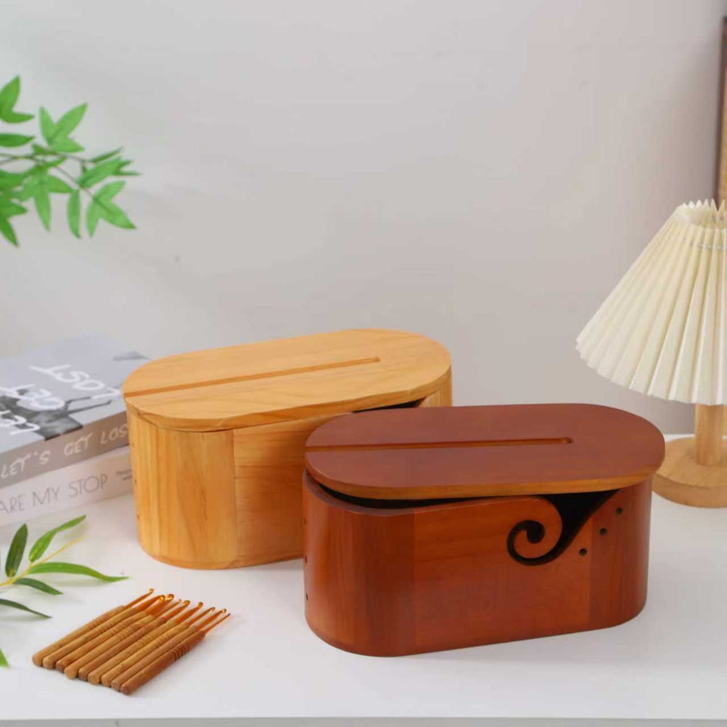 Wooden Oval Knitting Storage Box with Lid for Yarn, Wooden Bowl for Yarn, Yarn Storage Bowl for Holding Phones