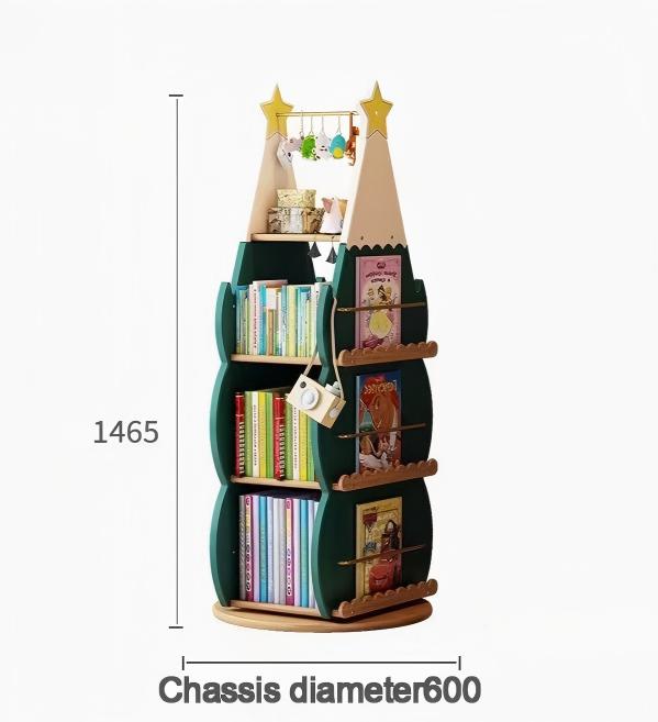 Bookshelf Cabinet Children's Christmas Tree-Shaped Rotating Bookcase Wooden Bookcase for Study Children's Room Bedroom Library