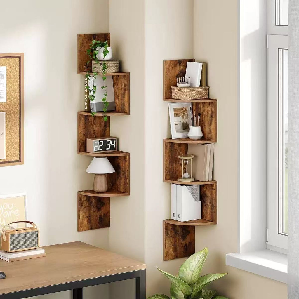 Wooden Retro Wall-Mounted Floating Corner Shelf Simple Bookshelf Four-Layer Multi-Functional Density Board Storage Shelf