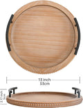 Round Wood Tray with Handle Kitchen Counter Tray Decorated by Wooden Bead Garland for Living Room Use Lacquer Technics