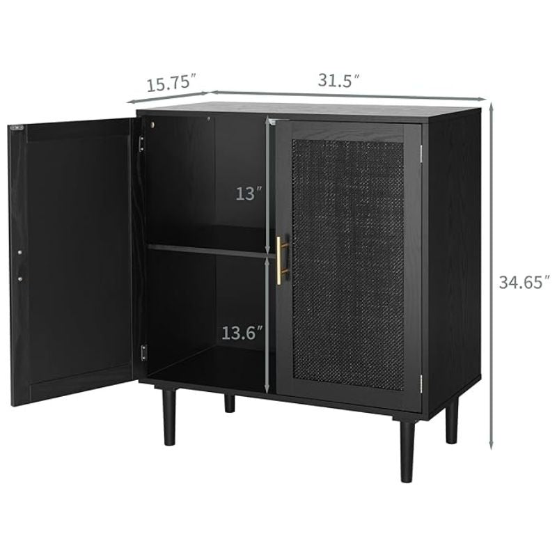 Large Capacity Black Wood Rattan Decorative Kitchen Storage Cabinet Display Stand for Dining Hall Corridor Wine Storage Home Use