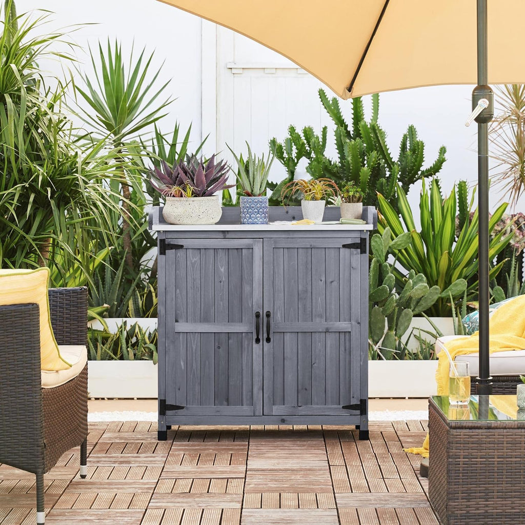 Modern Style Large Outdoor Garden Potting Table Bench Wooden Planting Work Station With Storage Cabinet Shelf Wood Kit Home Use