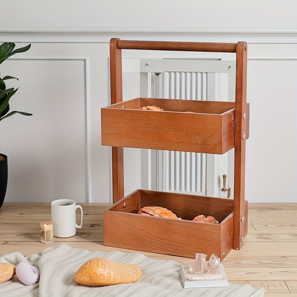 Double Layer Solid Wood Storage Rack Multi-layer Storage Rack for Vegetables Kitchen Bathroom Living Room Storage Organization