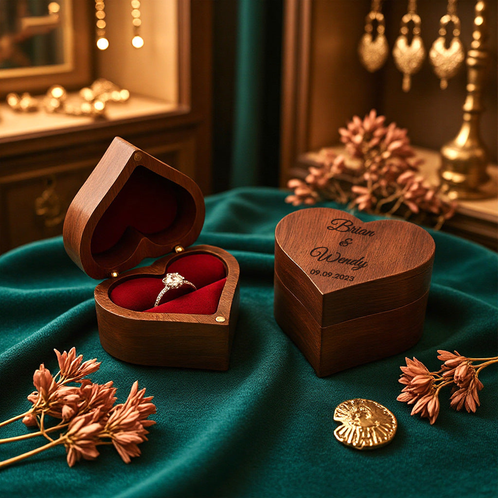 Wood Ring Boxes Jewellery Packaging Ring Box Wedding Engagement Ring Box Vintage Luxury Jewelry Heart Shaped Box