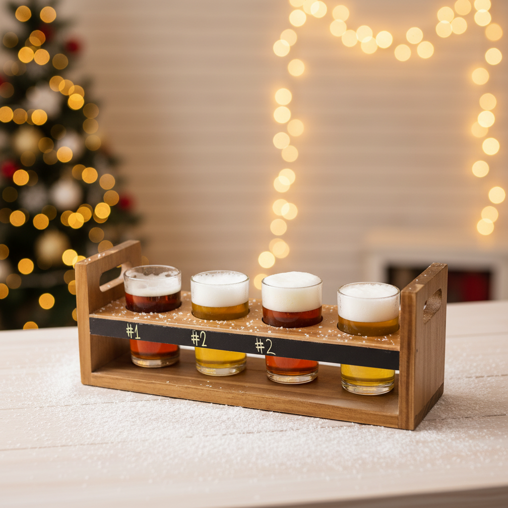 Vintage Desktop Wooden Wine Glass Holder Beer Tasting Tray with Wipeable Blackboard Eco-friendly Portable Wine Tray