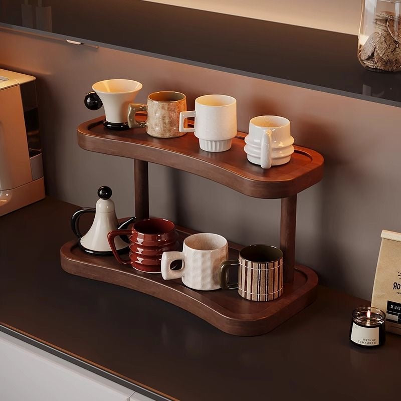 Tea Cup Holder Tea Stand Desktop Organizer Cosmetic Display Rack Chinese Style Multi-layer Small Dining Table Cup Storage Rack