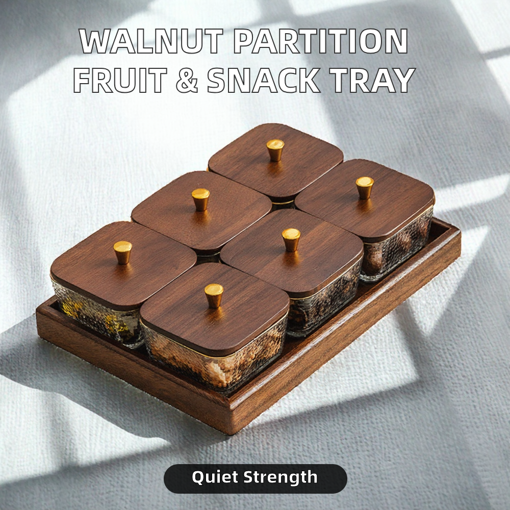 Walnut Eco-Friendly Wedding Creative Home Partition Dry Fruit Tray Plant Pattern Dessert Sugar Glass Bowl Fruit Plate Snack