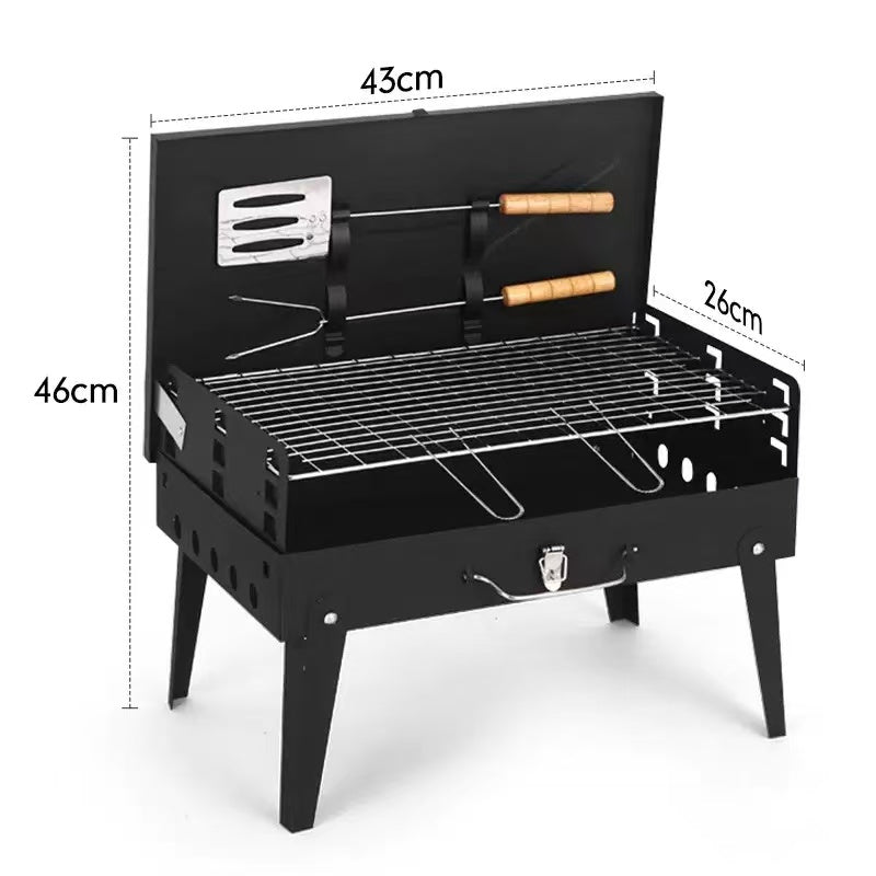Outdoor Folding BBQ Grill with Built-in BBQ Tool Box, Portable Handheld Design for Various Locations