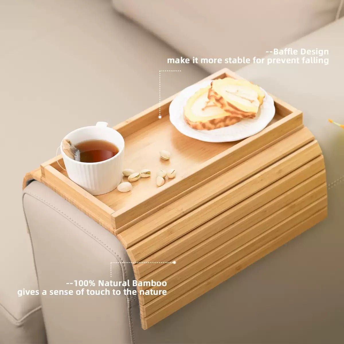 Multifunctional Solid Wood Sofa Tray Lazy Tray with Grooves Side Sofa Armrest Tray for Holding Phone, Cup, and Remote Control