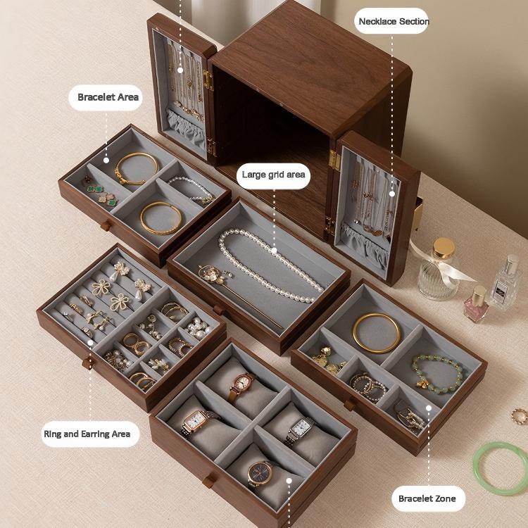 Solid Wood Jewelry Box Large Capacity Luxury Bridal Gift Gold Jewelry Box Jewelry Storage Box Vintage Wooden Jewelry Box